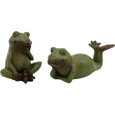 Transpac Set Of 2 Resin Relaxing Garden Frogs In Green