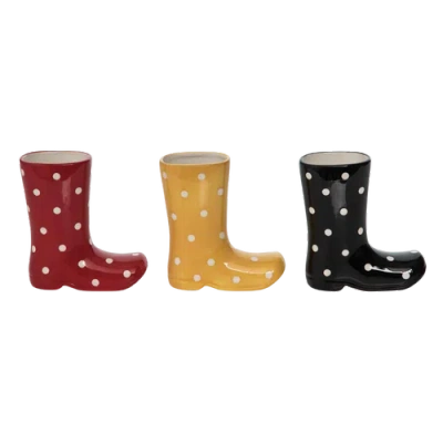 Transpac Set Of 3 Ceramic Rain Boot Bud Vases Spring Home Decorations For Floral Arrangements In Multi