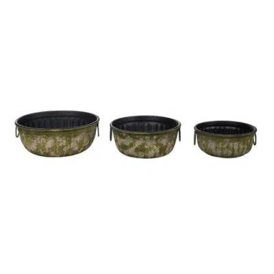 Transpac Set Of 3 Metal Mossy Planters For Indoor And Outdoor Use In Green