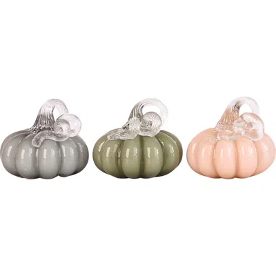 Transpac Set Of 3 Pastel Glass Pumpkins Decorative Objects For Fall In Multi