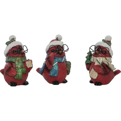 Transpac Set Of 3 Resin Cardinal Figurines Colorful Decorative Birds In Red