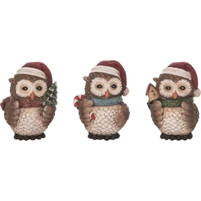 Transpac Set Of 3 Resin Christmas Owl Figurines With Hats In Multi