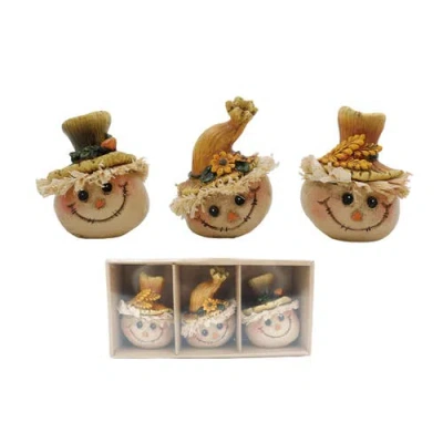 Transpac Set Of 3 Resin Scarecrow Head Figurines In Multi