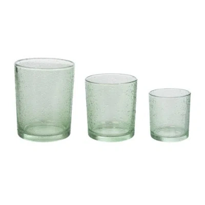 Transpac Set Of 3 Textured Glass Candle Holders For Home Decor Spring Collection In Green