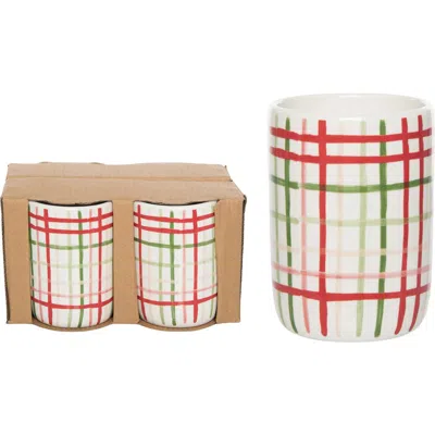 Transpac Set Of 4 Ceramic Plaid Tumblers Decorative Drinking Glasses In Multi