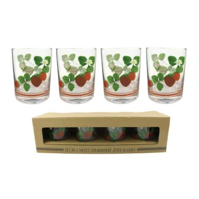 Transpac Set Of 4 Glass Strawberry Juice Glasses Perfect For Refreshing Drinks And Stylish Entertain In Multi