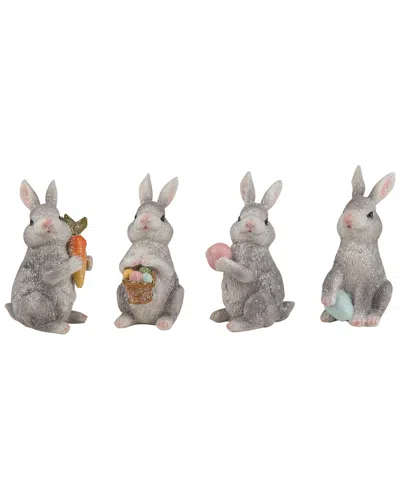 Transpac Set Of 4 Small Gray Glitter Bunnies