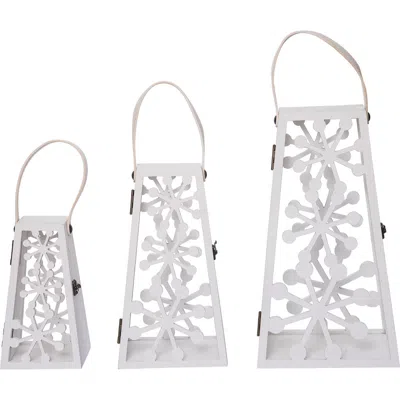 Transpac Silver Christmas Lantern Set Of 3 Decorative Candle Holders In White