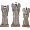 Transpac Silver Metal Beaded Angel Decor Set Of 3 For Home Decor In Gray