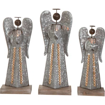 Transpac Silver Metal Beaded Angel Decor Set Of 3 For Home Decor In Gray