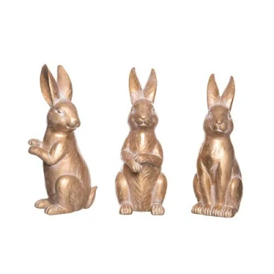 Transpac Small Resin Bronze Bunny Decor Set Of 3 In Gold