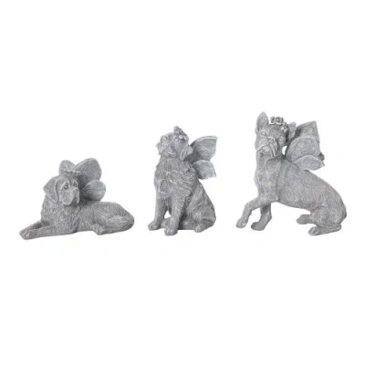 Transpac Small Resin Memorial Dog Angel Figurine Set Of 3 In Gray