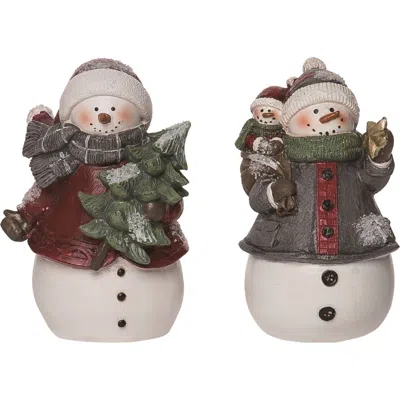 Transpac Small Resin Quilted Snowman Figurine Set Of 2 Christmas Decor In Multi