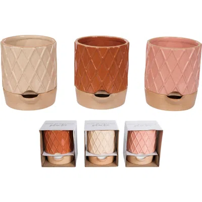 Transpac Small Terracotta Etched Self Water Planter Set Of 3 Home Decorations For Spring Planters In Multi