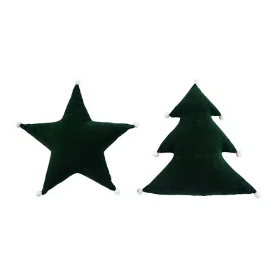 Transpac Small Velvet Shaped Holiday Pillow Set Of 2 Christmas Home Decorations In Green
