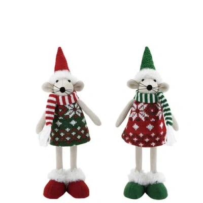 Transpac Standing Christmas Mouse Set Of 2 Decorative Figurines In Multi