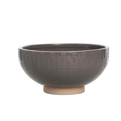 Transpac Stoneware Brown Autumn Floral Serving Bowl, Fall Harvest Decor
