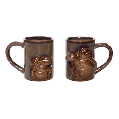 Transpac Stoneware Brown Harvest Squirrel Mug Set Of 2 For Fall
