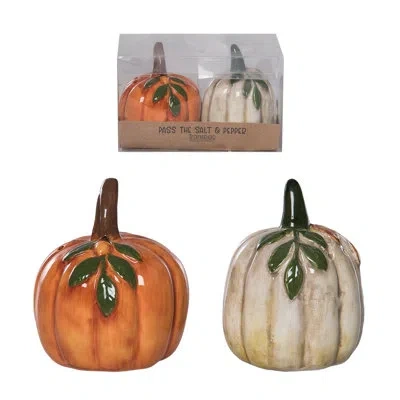Transpac Stoneware Pumpkin Salt And Pepper Shaker Set Of 2, Orange, Stoneware, Table, Kitchen, Fall Harvest, 