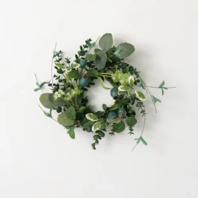 Transpac Sullivan's Christmas Foliage Pod Accent Candle Ring, Green Faux Floral Decor For Crafting,