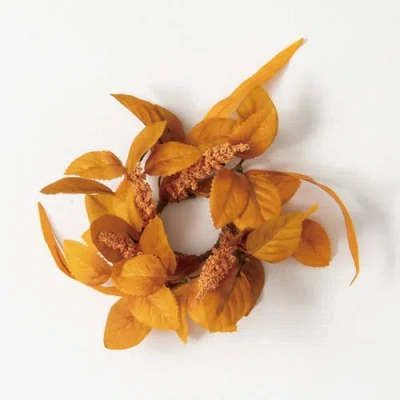 Transpac Sullivan's Christmas Mixed Fall Candle Ring, Orange Faux Floral Decor For Crafting, Wedding In Yellow