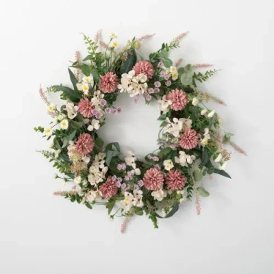 Transpac Sullivan's Christmas Mixed Flower Wreath, Green Faux Floral Decor For Crafting, Weddings, H