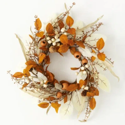 Transpac Sullivan's Christmas Mixed Foliage Candle Ring, Orange Faux Floral Decor For Crafting, Wedd