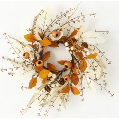 Transpac Sullivan's Christmas Mixed Foliage Candle Ring, Orange Faux Floral Decor For Crafting, Wedd
