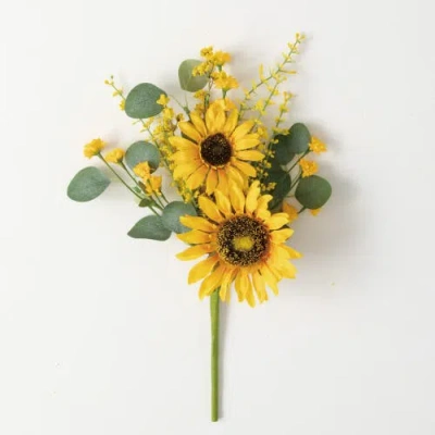 Transpac Sullivan's Christmas Sunflower Pick, Yellow Faux Floral Stem For Crafting, Weddings, Home A