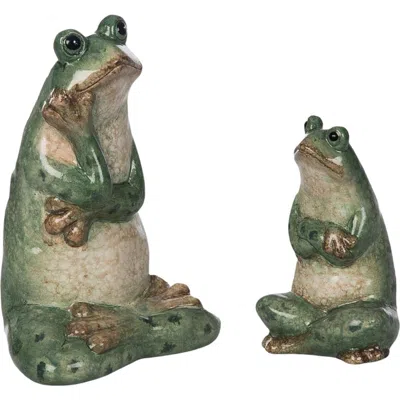 Transpac T/c Frog Decor Thinking Set Of 2 Ceramic Decorative Objects For Home And Garden In Green