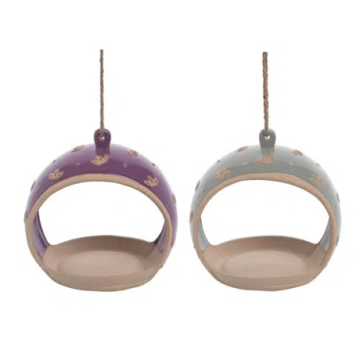 Transpac Terracotta Hanging Bird Feeder Set Of 2 Spring Home Decorations For Birds Ceramic Garden De In Multi