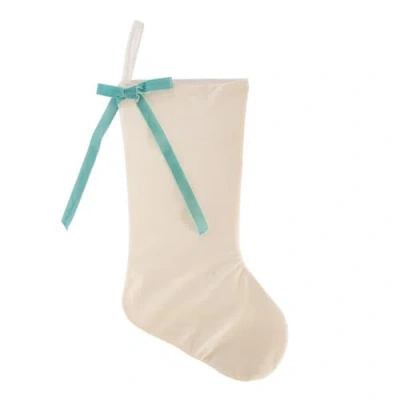 Transpac Velvet Christmas Stocking With Green Bow Elegant Holiday Decor