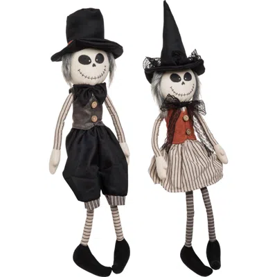 Transpac Vintage Skeleton Shelf Sitter Set Of 2 Decorative Figurines In White