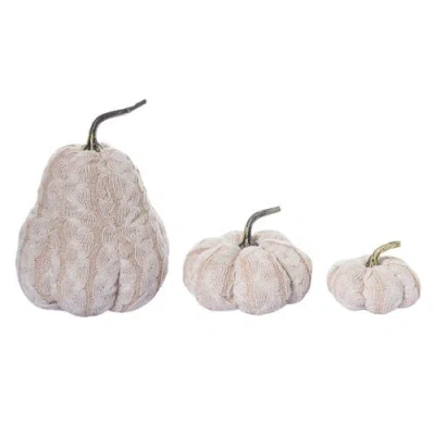 Transpac White Harvest Pumpkin Set Of 3 Plush Cream Decorative Pumpkins