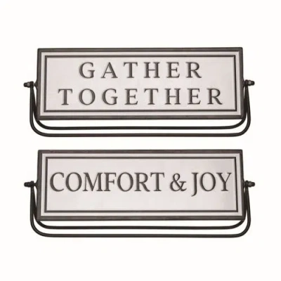 Transpac White Harvest Reversible Swivel Metal Sign Freestanding Decor In Silver