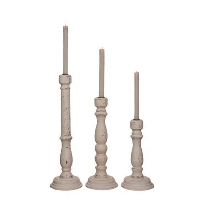 Transpac White Harvest Vintage Style Candle Sticks Set Of 3 Wooden Holders
