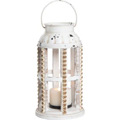 Transpac White Rustic Hobnail Decorative Lantern Wooden Candle Holder