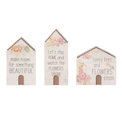 Transpac Wood 4.96 Inch White Spring Little House Decor Set Of 3 Decorative Objects For Spring Home  In Multi
