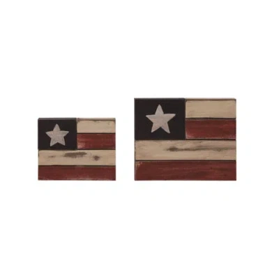 Transpac Wood 7.8 Inch Multicolor Patriotic American Flag Block Decor Set Of 2 For July 4th Celebrat