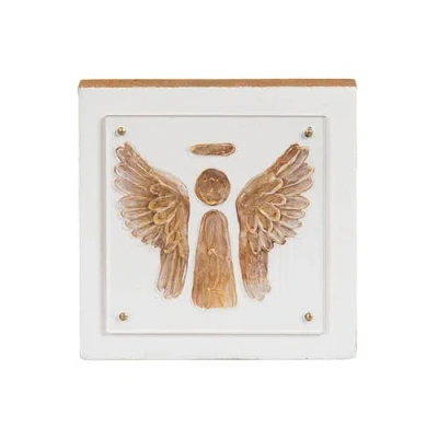 Transpac Wood And Acrylic Block Gold Angel Multicolored For Spring Home Decor