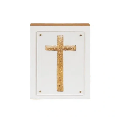 Transpac Wood And Acrylic Block Gold Cross Multicolored For Spring Home Decor