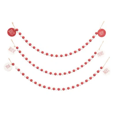 Transpac Wood Beaded Merry Garland Decor Set Of Christmas Decorations In Red