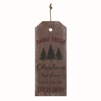 Transpac Wood Brown Christmas Tree Tag Wall Accent Decoration