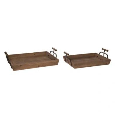 Transpac Wood Brown Everyday Tray Set Of 2 Decorative Trays And Platters For Spring Home Decor