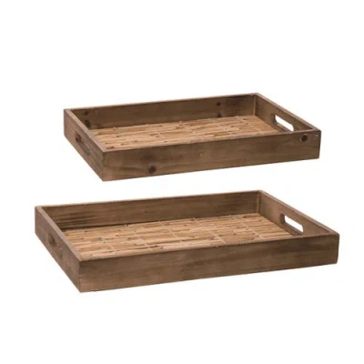 Transpac Wood Brown Everyday Tray Set Of 2 Decorative Trays And Platters For Spring Home Decor
