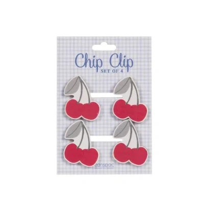 Transpac Wood Cherry Bag Clips Set Of 4 Multicolored For Spring Kitchen Storage And Decor