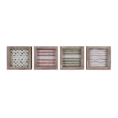Transpac Wood Framed Christmas Prints Set Of 4 Indoor Wall Art Decor In Multi