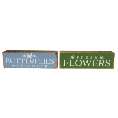 Transpac Wood Garden Block Signs Set Of 2 Blue And Green For Spring Wall And Entryway Decor In Multi