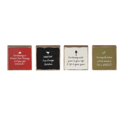 Transpac Wood Garden Text Blocks Set Of 4 Multicolored For Spring Home Decor