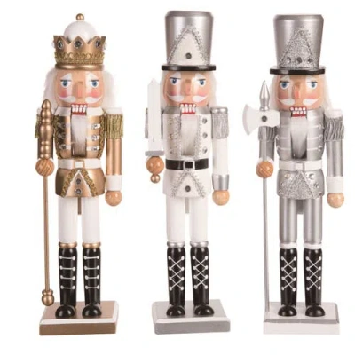 Transpac Wood Glitz Nutcracker Figurine Set Of Colorful Decorative Nutcrackers In Silver
